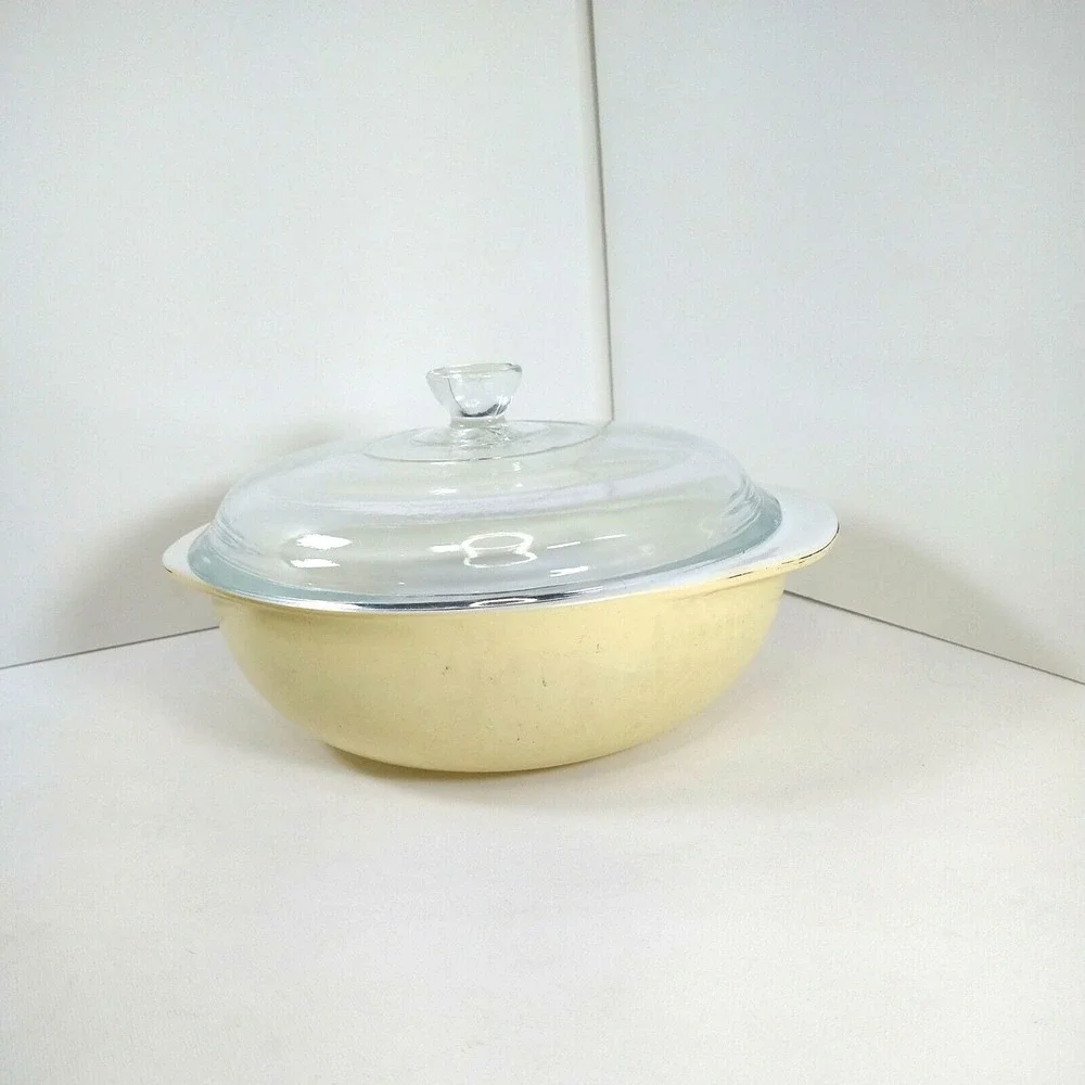 Pyrex 053 A-b B  1 1/2 Qt. Clear Glass‎ Casserole With Lid Yellow 🟡 White 🤍